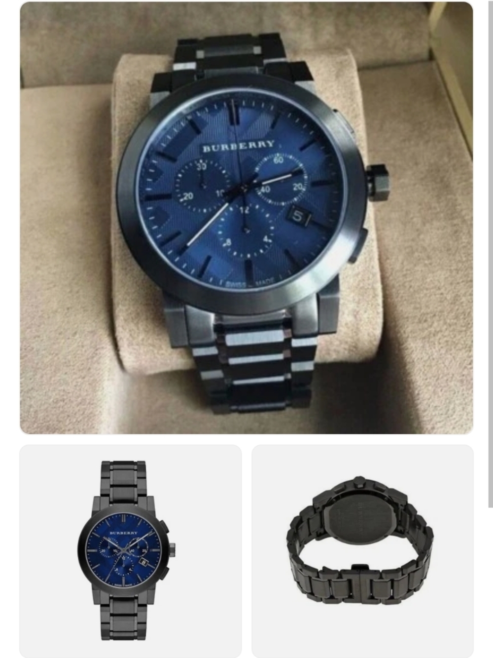 Burberry Men's Black Stainless Steel Watch with Blue Dial